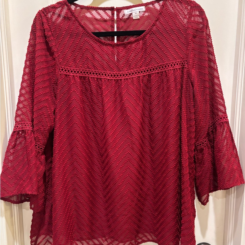 JohnPaulRichard Burgundy Lace Blouse